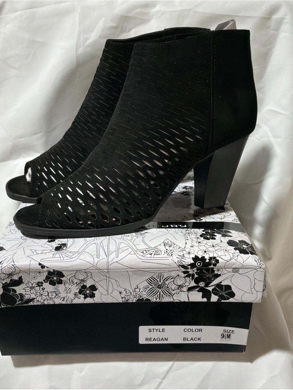 CL by Chinese Laundry Reagan Black Laser-Cut Peep-Toe Ankle Booties